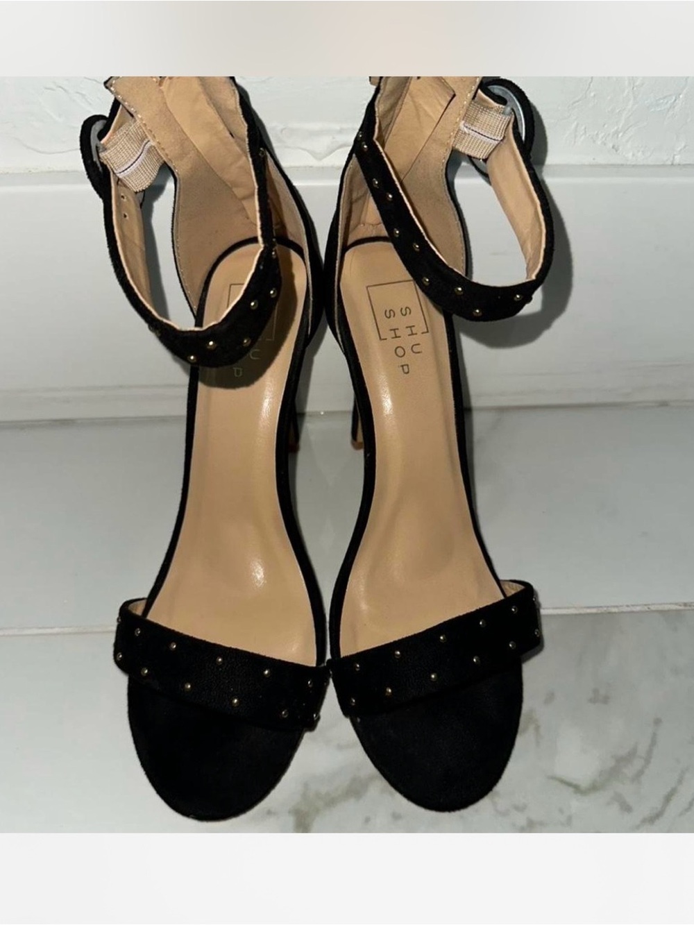 Shu Shop Black Studded Ankle-Strap High Heels
SIZE: 6.5